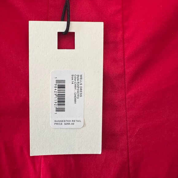 Staud Wells Corset Paneled Cotton Dress in Cherry Red - Picture 6 of 8